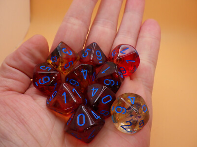 10D10 16mm Set of Ten D10 Dice - Nebula Luminary Primary Blue RPG Games Tabletop