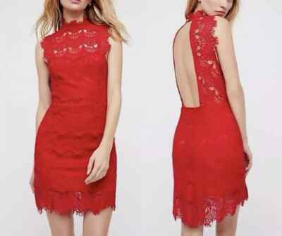 Intimately Free People Daydreamer Lace Bodycon Dress Size L Cherry Red NWT  $98 | eBay