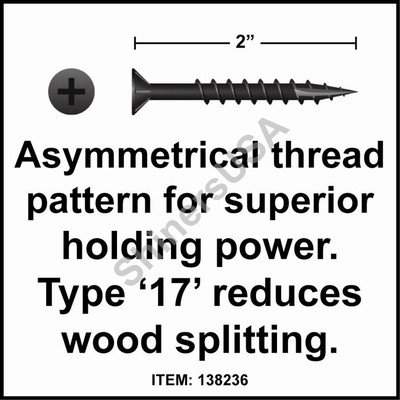 (3500) Black Particle Board Screw Type 17 8x2  Phillips Flat Head w/Nibs #138236