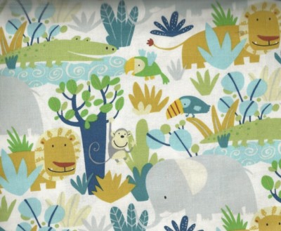 Bungle in the Jungle blue Jungle Beat monkeys elephant FreeSpirit  fabric