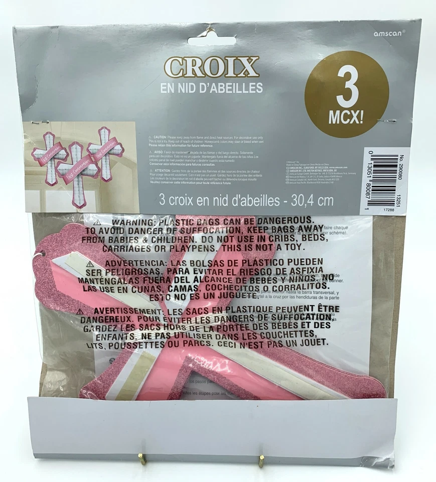 Amscan First Communion Honeycomb Cross Decorations 3 Pieces Baptism Confirmation - Image 3 of 3