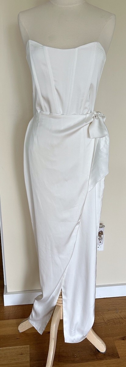 v chapman june corset dress V. Chapman June Printed Corset Front-Slit Satin Gown