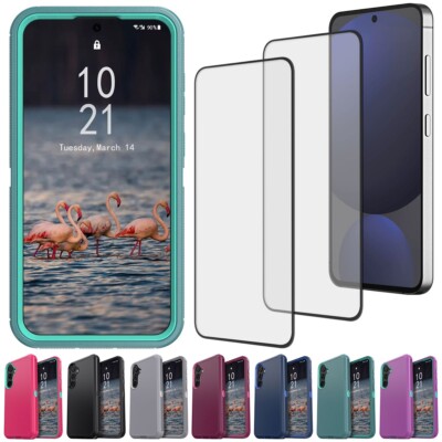 For Samsung Galaxy S24 FE 5G Heavy Duty Phone Cover Case  Glass Screen Protector