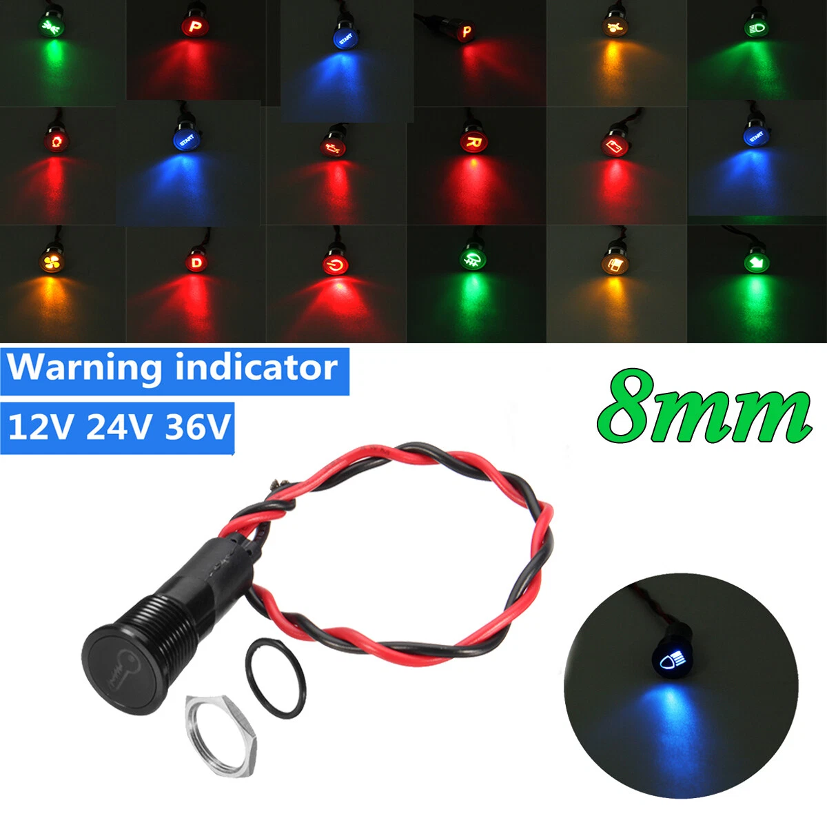 8mm 1pc Entspricht 180 Symbole LedIndicator Licht 12v 24v Auto Led Dash  Lichter Boot Mit draht - AliExpress