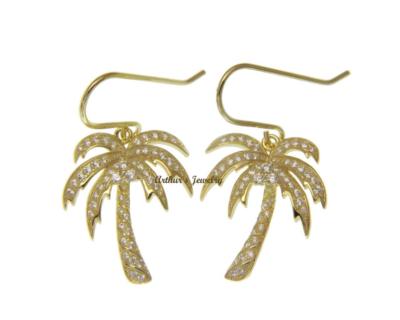 YELLOW GOLD PLATED STERLING SILVER 925 BLING CZ HAWAIIAN PALM TREE