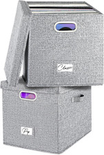 2 Pack Vinyl Record Storage Box for 100 Lps, 12-Inch Record Holder Case