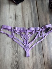 Victorias Secret XL Lavender Pink Bond Style Gold Rings Strappy Cheekini Panty