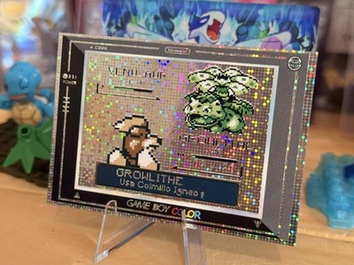 Gameboy Color Art Holo Foil - Retro Game Battle - Growlithe VS. Venusaur