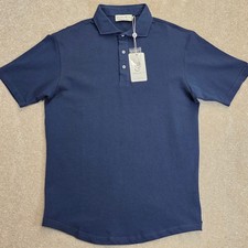 Collars and Co Mens Portofino Luxury Pique Cotton Short Sleeve Polo Size L Navy