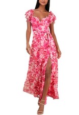 Lulus Sensationally Sweeter Floral Ruffled Maxi Dress Sz MED Tropical Resort