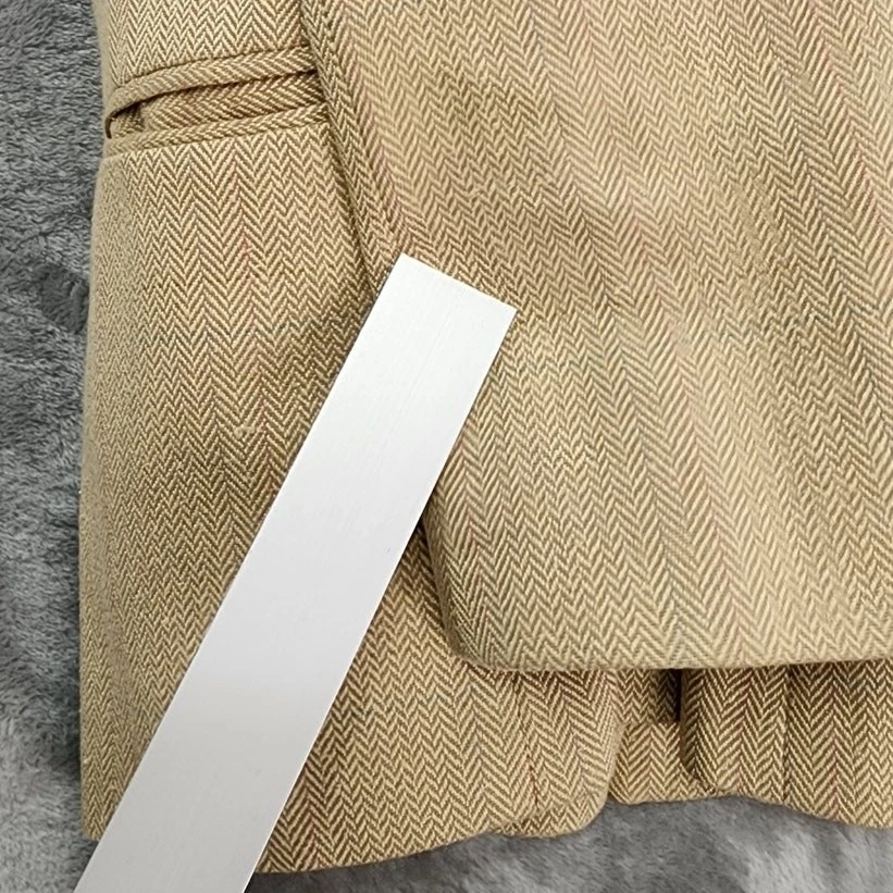 Vintage 80s Ralph Lauren Blazer Womens 4 Tan Silk Blend Twill Herringbone Preppy - Image 4 of 4