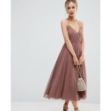 ASOS Pinny Extreme Tulle Mesh A-line Purple Midi Sleeveless Dress, size 6