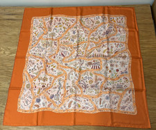 Hermes Carre 90 Chemins de Garrigue 100 Silk Scarf Pink Coral Beach Animal Leaf