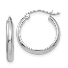 14k White Gold Hoop Earrings Women Round Polished Hinged Lightweight Minimalist