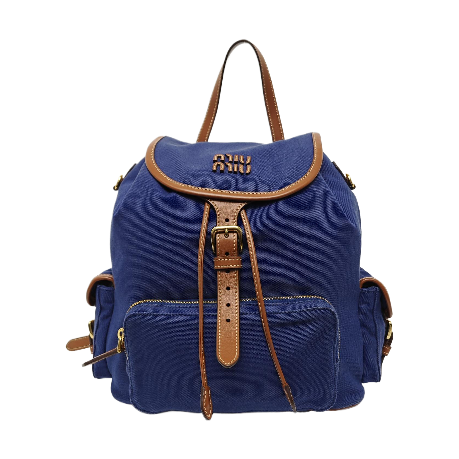 Miu Miu Letter Logo Cotton Backpack Cornflower-Blue Brandy Women #RLA7
