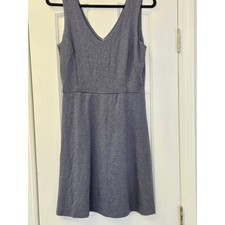 Dalia Blue Heathered V-Neck Sleeveless Fit and Flare Jersey Dress  M Minimalist