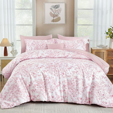 Queen Size Comforter Set, 8 Pieces Pink Floral Bed in a Bag Comferter Sets, Bota