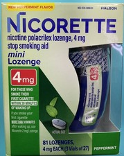 Nicorette Mini Nicotine Lozenges 4mg Peppermint Stop Smoking Aid 81ct
