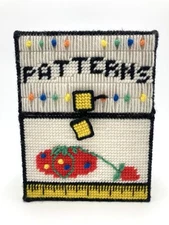 Vtg Sewing Patterns Storage Box OOAK Plastic Canvas