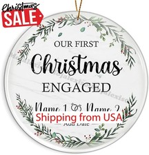 Personalized Our First Christmas Engaged Ornament 2023 Custom With Name Engag...