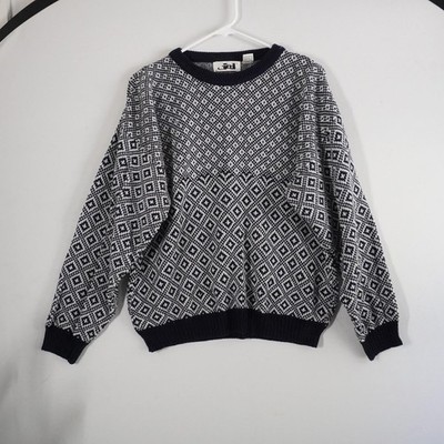 VTG Jed Sweater Women's Large Fair Isle Pattern Knit Crewneck Long Sleeve Blue