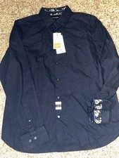 Denim  Flower Ricky Singh Shirt Mens L Blue Polka Dot Flip Cuff Button Down L/S