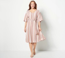 Girl With Curves Linen Blend Regular Midi Misty Rose Stripe S New