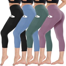 4 Pack Capri Leggings for Women - High Waisted Capris Tummy Control Yoga Pant...