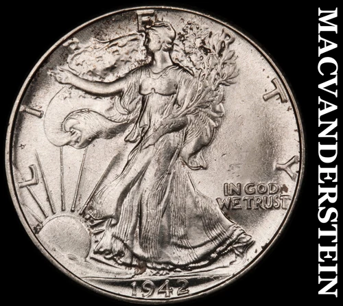 1942 Silver Walking Liberty Half Dollar - Choice Brilliant Unc  Lustrous  #i7645
