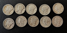 Lot: 10 Silver Mercury Dimes, $1 face value - No Reserve