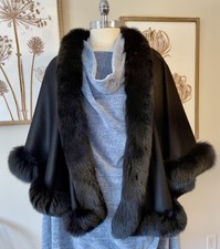 MINK FUR Trim Cashmere Black Cape Size Med Coat Shawl New $1000  