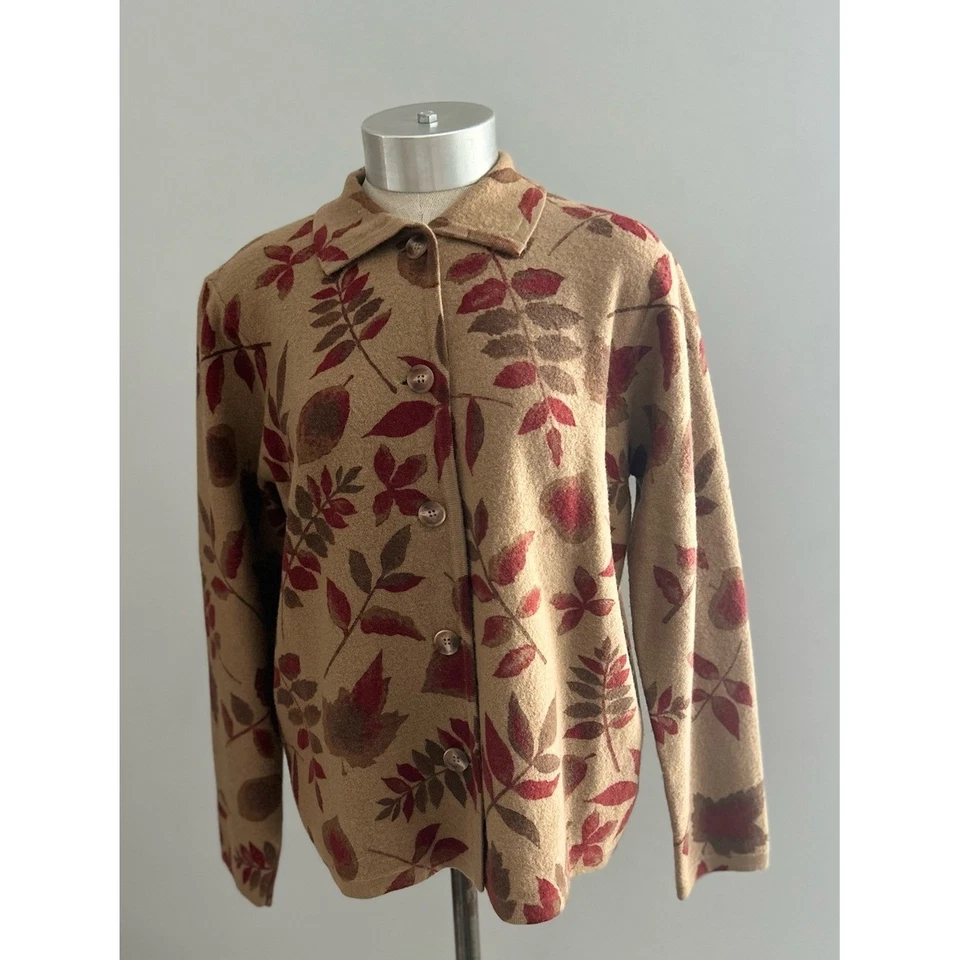 Vintage Pendleton 100% merino wool cardigan women petite M leaf print sweater - Image 1 of 4