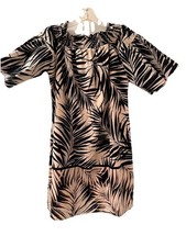 Vince Camuto Short Tropical Leaf Dress. Size 10. Beige & Black. Off The Shoulder