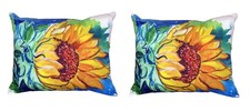 Pair of Betsy Drake Windy Sunflower No Cord Indoor Outdoor Pillows 16 X 20