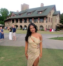 Women's Gold Sequin One Shoulder Long Formal Gown Size 4 Side Slit Solid