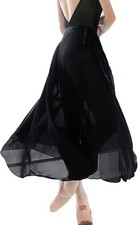 Women Ballet wrap Skirt Long Sheer Dance Skirts with Tie Waist 7, Black