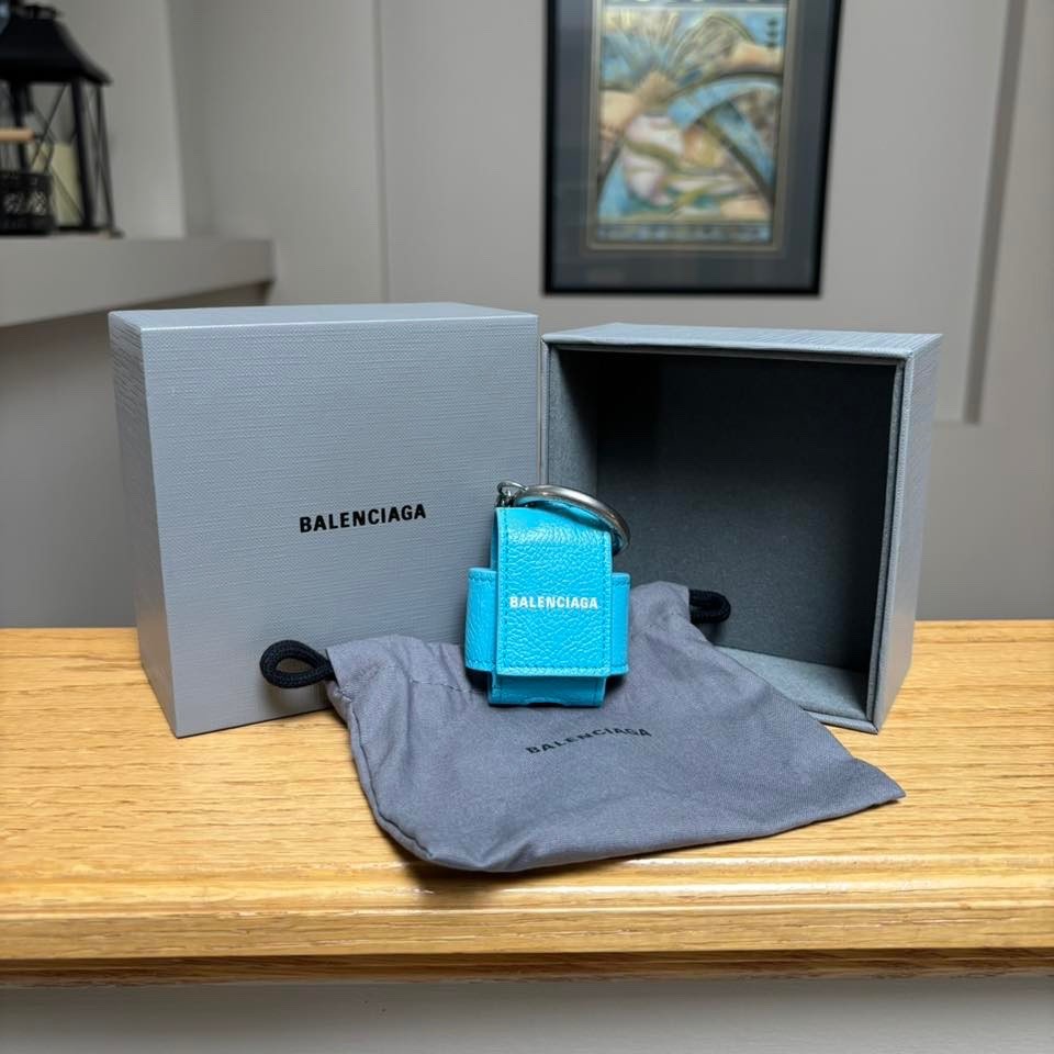 Balenciaga Blue Leather AirPod Holder Case Keychain - $450 - Authentic - New