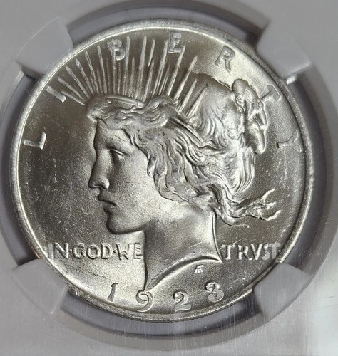 1923 MS65 Peace Silver Dollar - NGC 001 Serial # - Beautiful Blast White