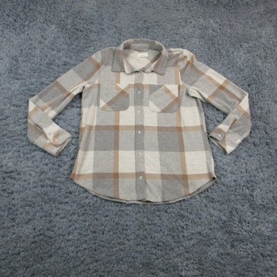 Thread & Supply Shirt Womens Large Beige Plaid Button Front Long Sleeve Top