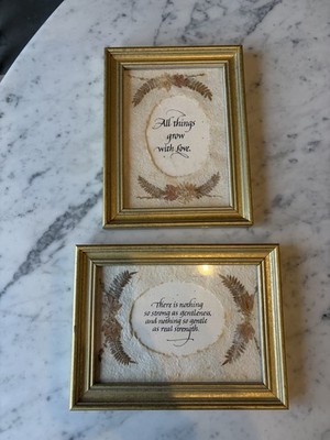 Set of 2 Framed Inspirational Quote Prints Gold Decorative Pressed Flowers