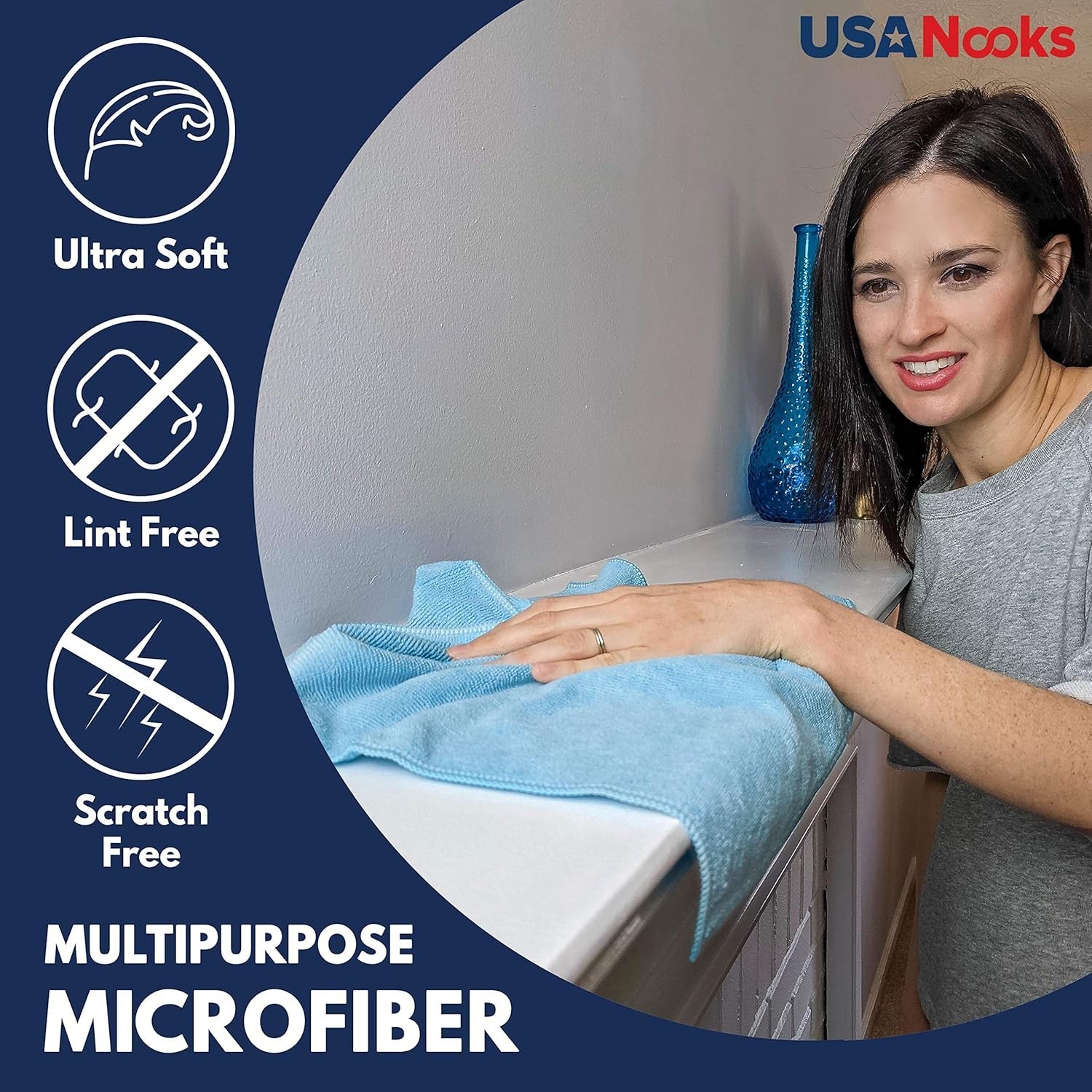 USANOOKS Microfiber Cleaning Cloth - Turq - 12Pcs (12.5x12.5 inch) High Performa