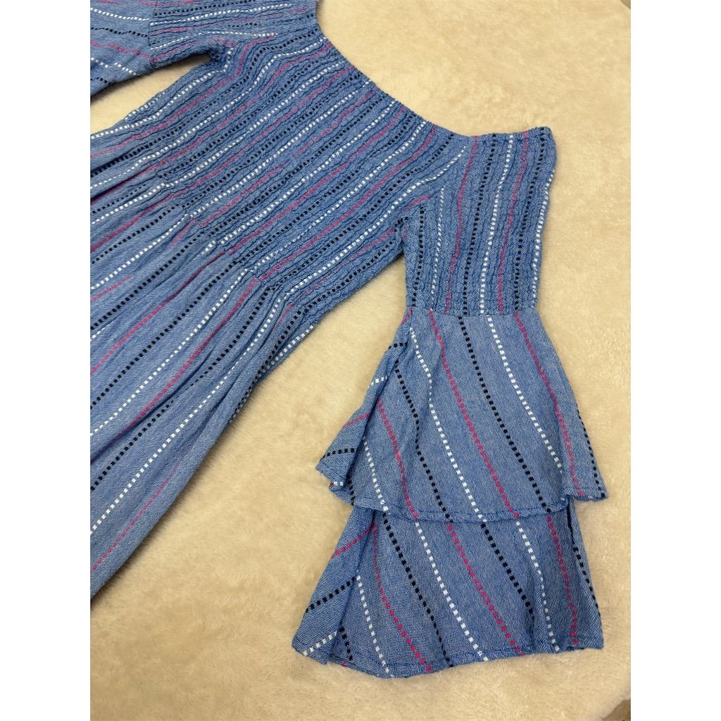 Mud Pie Women's Off Shoulder Striped Dress Blue Size S Casual Spring View 3