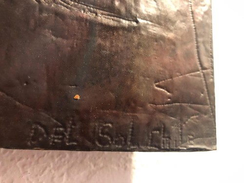 Intaglio HORSE HEAD MID CENTURY Metal Wall Art Copper & Bronze on Wood Signed - Picture 17 of 17