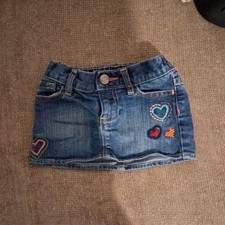 Baby Gap Girls Blue Denim Mini Skirt Heart Embroidered 12-18 Months Pockets