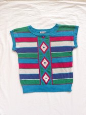 80s vintage blue and pink striped sweater top fashion beldoch popper