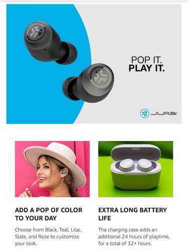 JLab Go Air Pop True Wireless Bluetooth Earbuds+Charging Case Slate Dual Connect - Picture 9 of 13