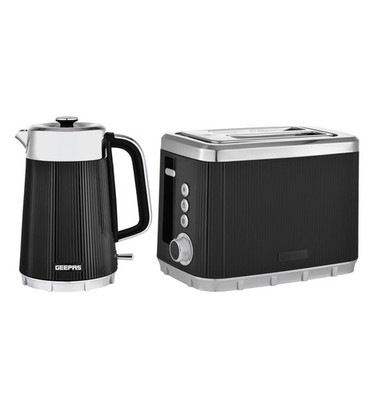 GEEPAS 1,7L 3000W Wasserkocher & 2 Scheiben Toaster Küchenset Arcus Schwarz