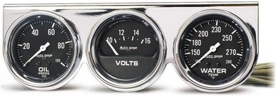 AUTO METER 2399 Autogage Black Oil/Water/Volt Gauge with Chrome Console,2.625 in