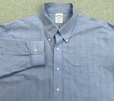 Brooks Brothers Shirt Mens 17 - 35 Blue Plaid 100 Cotton Slim Fit Button Down