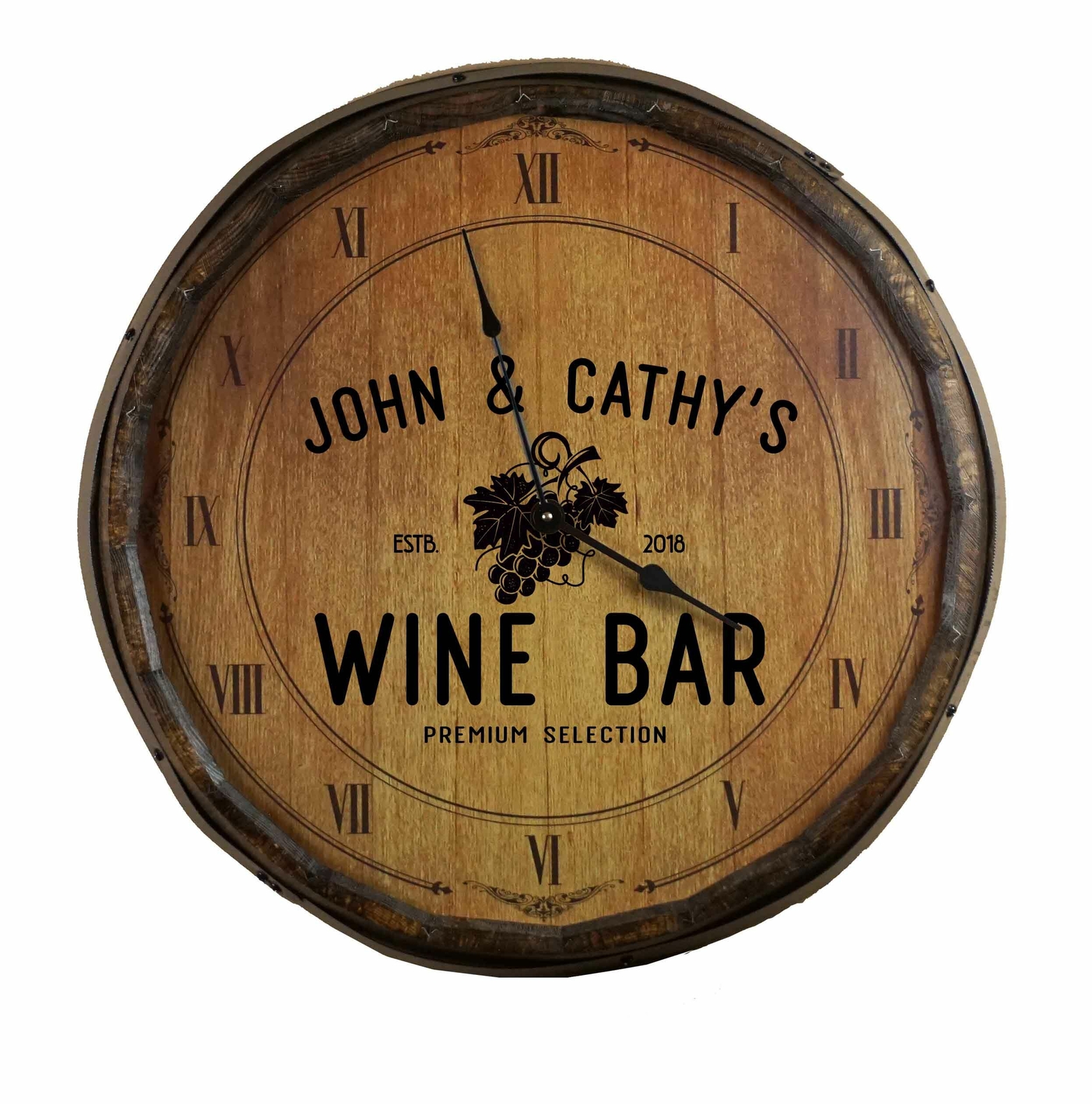 Personalize Your Own Wine Grapes Quarter Barrel Clock
